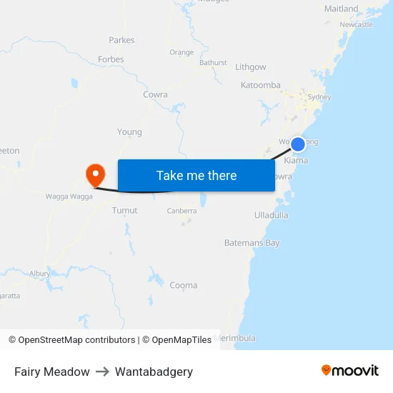 Fairy Meadow to Wantabadgery map