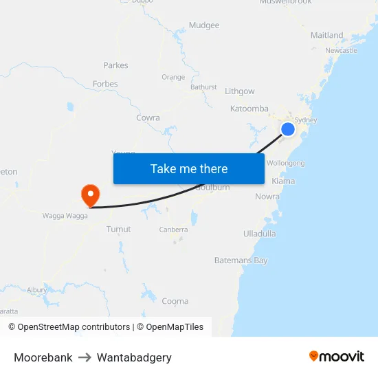 Moorebank to Wantabadgery map