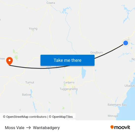 Moss Vale to Wantabadgery map