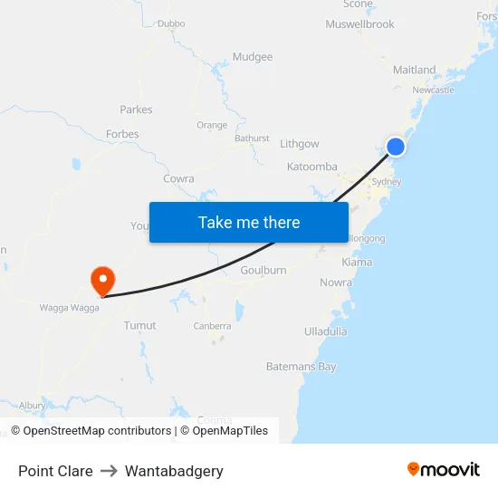 Point Clare to Wantabadgery map