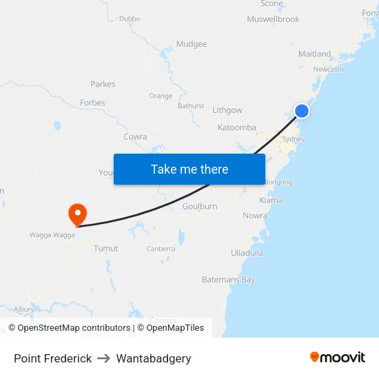 Point Frederick to Wantabadgery map