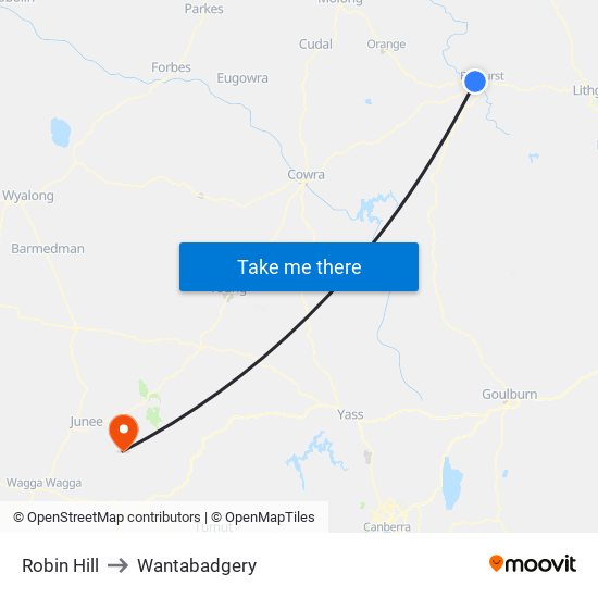 Robin Hill to Wantabadgery map