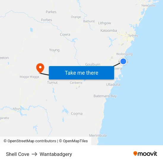 Shell Cove to Wantabadgery map