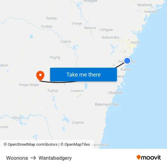 Woonona to Wantabadgery map
