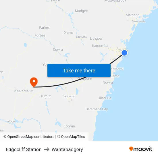 Edgecliff Station to Wantabadgery map