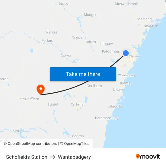 Schofields Station to Wantabadgery map