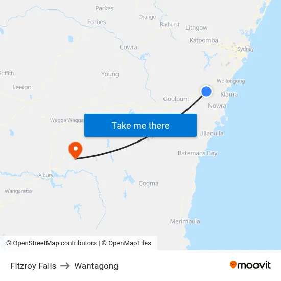 Fitzroy Falls to Wantagong map