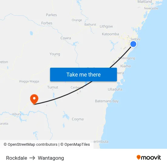 Rockdale to Wantagong map