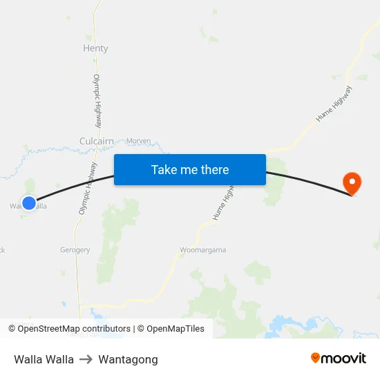 Walla Walla to Wantagong map
