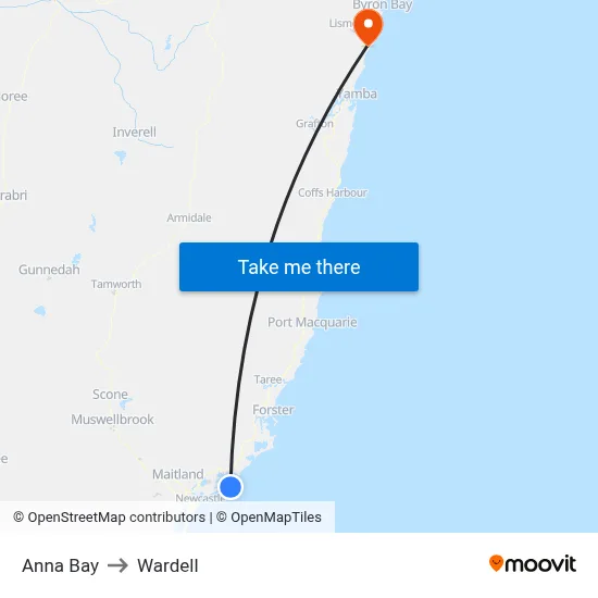 Anna Bay to Wardell map