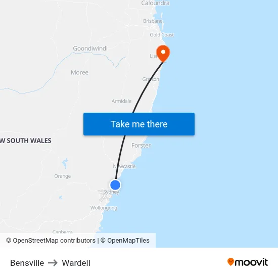 Bensville to Wardell map