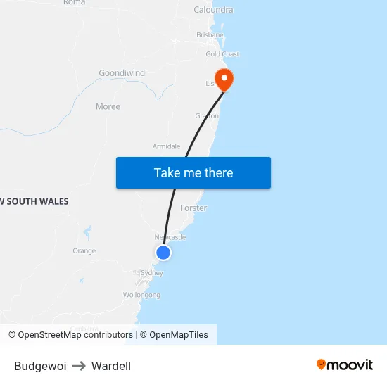 Budgewoi to Wardell map