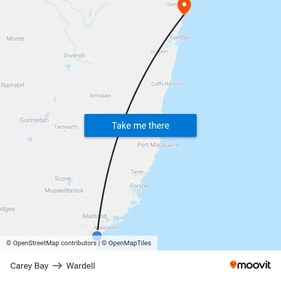 Carey Bay to Wardell map