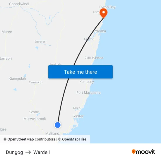 Dungog to Wardell map