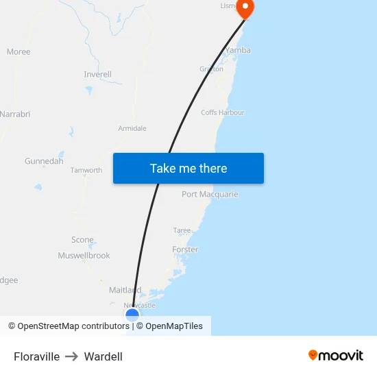 Floraville to Wardell map