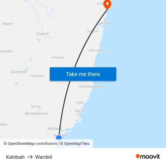 Kahibah to Wardell map
