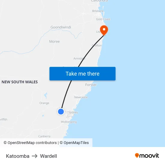 Katoomba to Wardell map