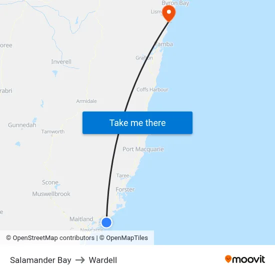 Salamander Bay to Wardell map