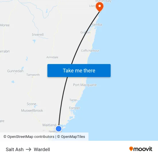 Salt Ash to Wardell map