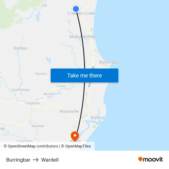 Burringbar to Wardell map