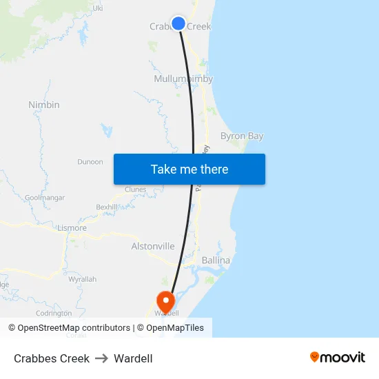 Crabbes Creek to Wardell map
