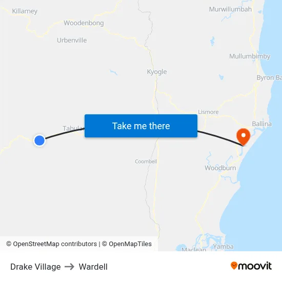 Drake Village to Wardell map