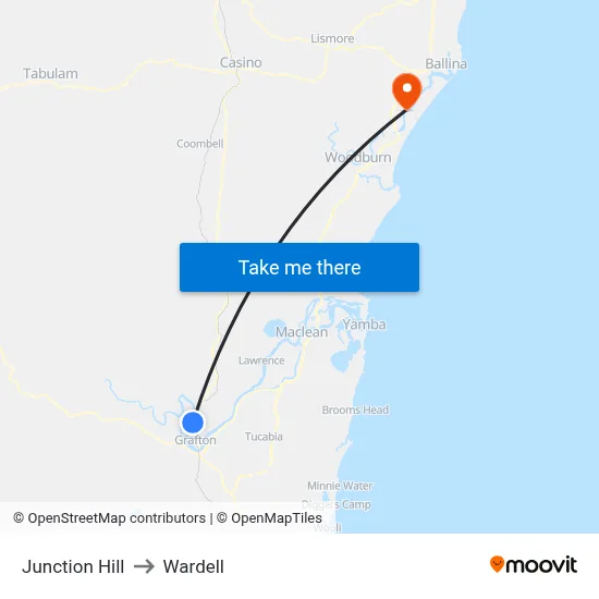 Junction Hill to Wardell map