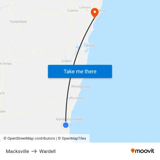 Macksville to Wardell map