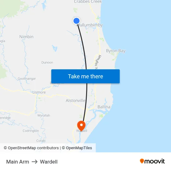 Main Arm to Wardell map