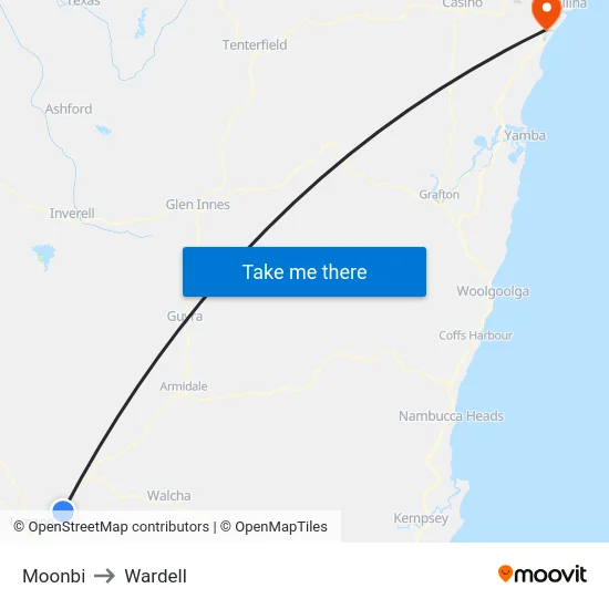 Moonbi to Wardell map