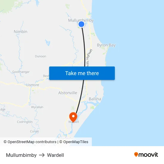 Mullumbimby to Wardell map