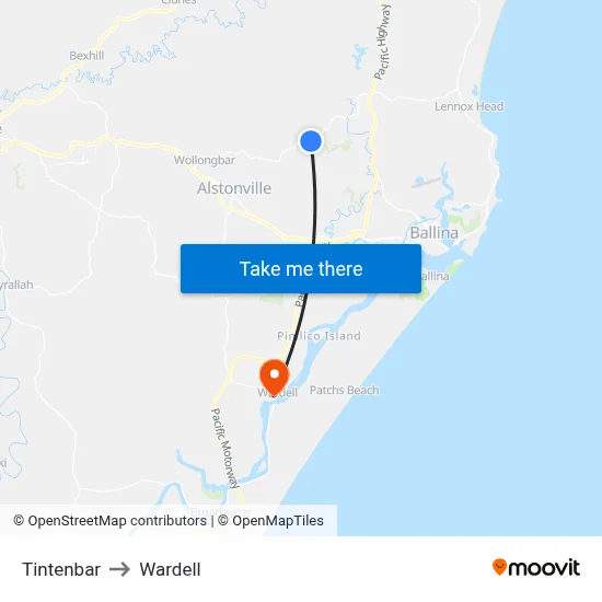Tintenbar to Wardell map