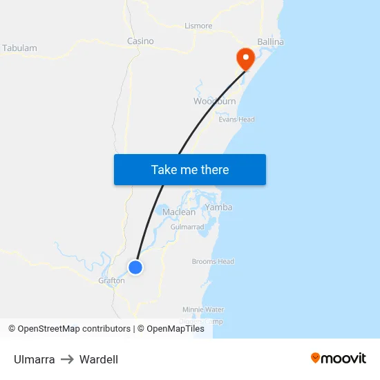 Ulmarra to Wardell map