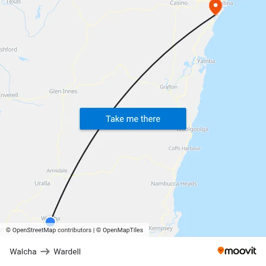 Walcha to Wardell map