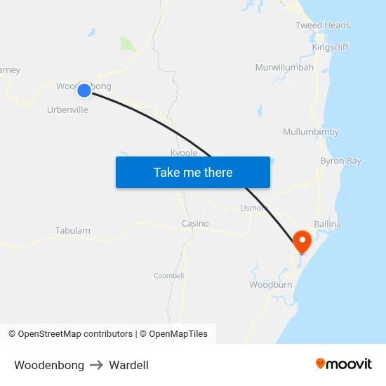 Woodenbong to Wardell map