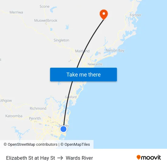 Elizabeth St at Hay St to Wards River map
