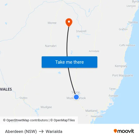 Aberdeen (NSW) to Warialda map