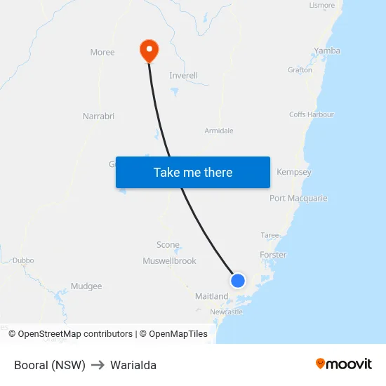Booral (NSW) to Warialda map