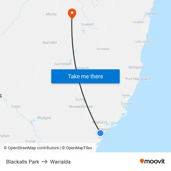 Blackalls Park to Warialda map