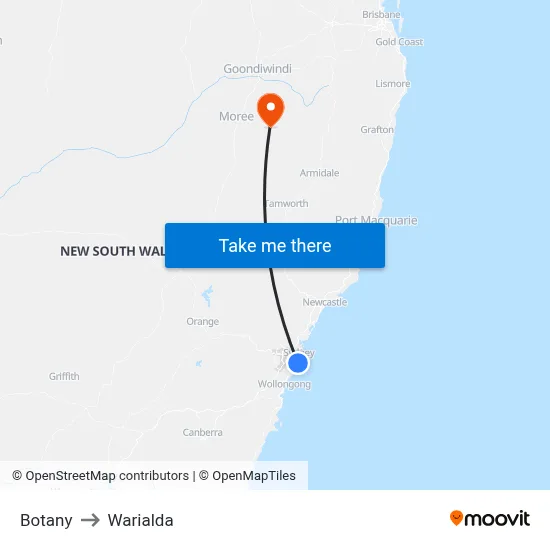 Botany to Warialda map
