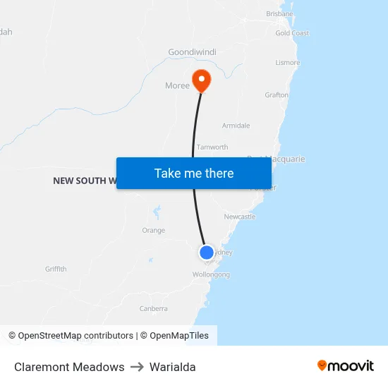 Claremont Meadows to Warialda map