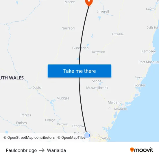 Faulconbridge to Warialda map