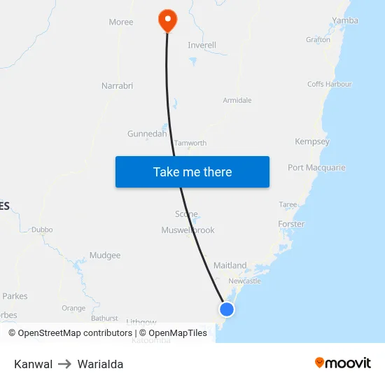 Kanwal to Warialda map