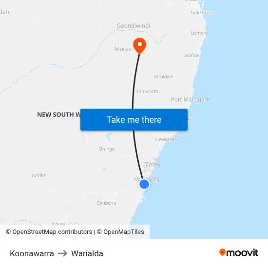 Koonawarra to Warialda map