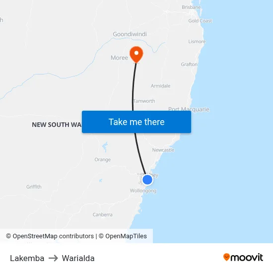 Lakemba to Warialda map