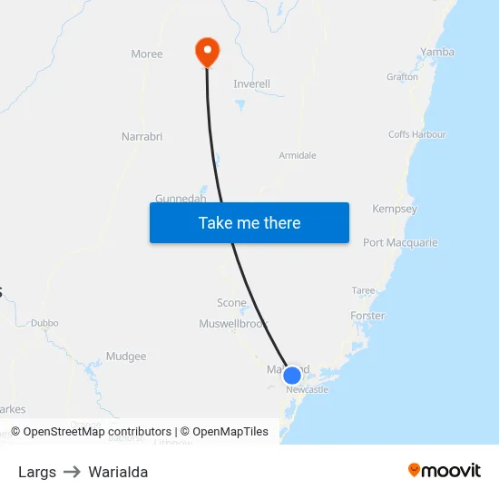 Largs to Warialda map