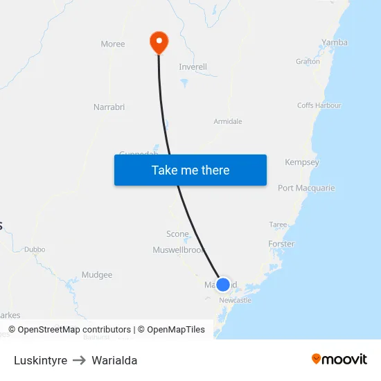 Luskintyre to Warialda map