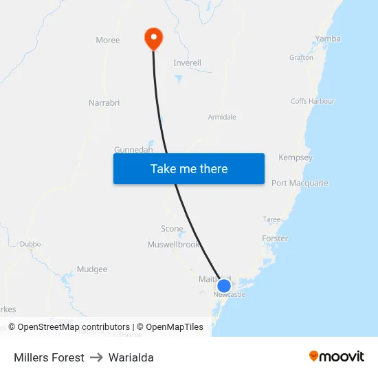 Millers Forest to Warialda map