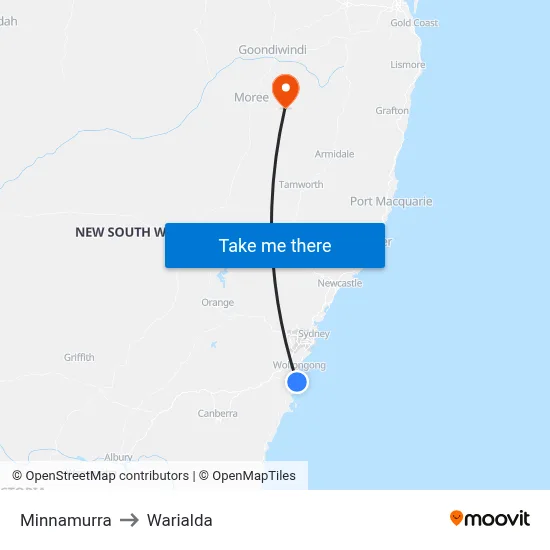 Minnamurra to Warialda map