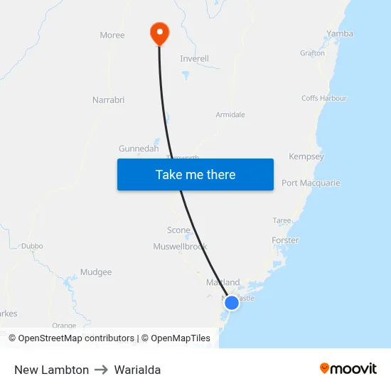 New Lambton to Warialda map